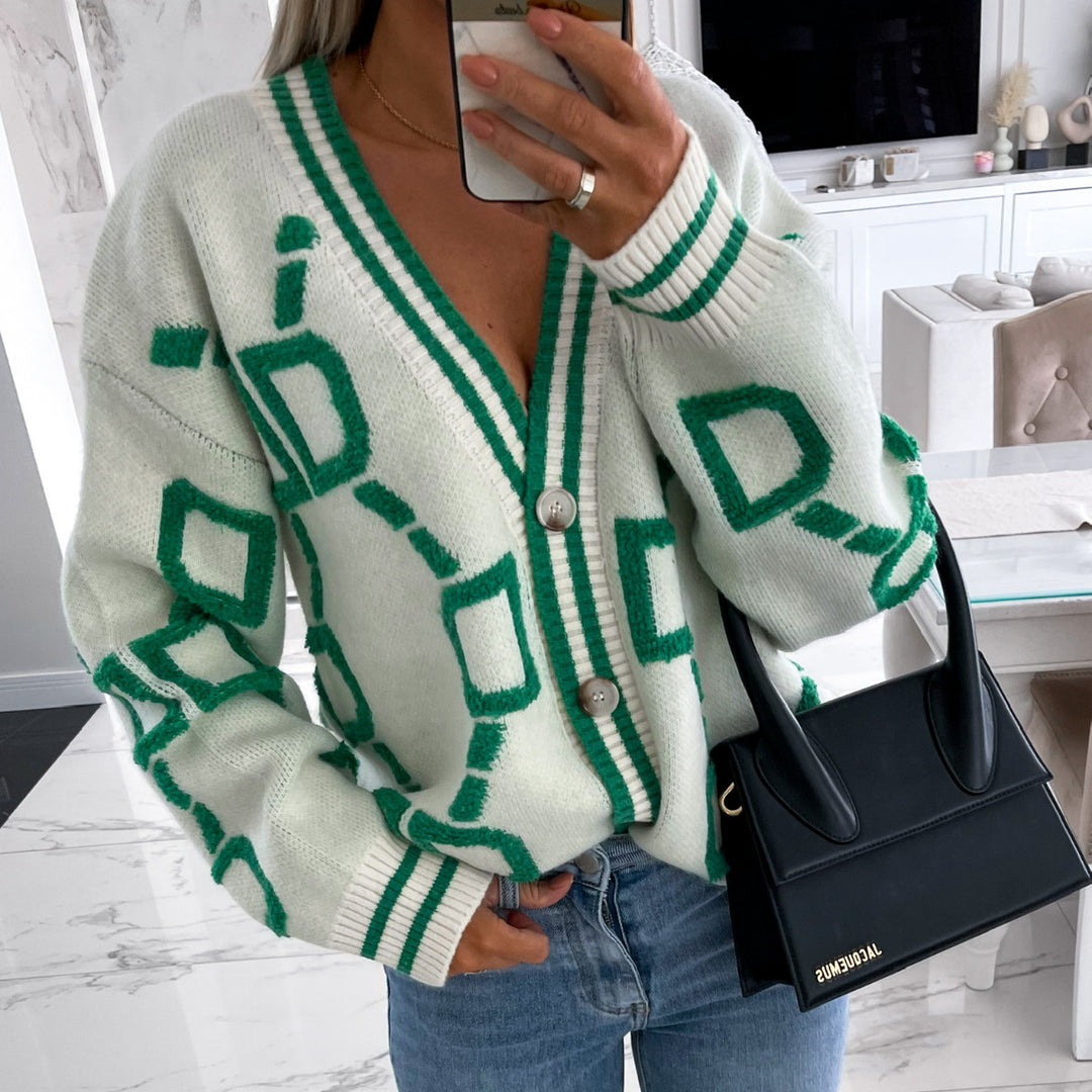 Damen Grobstrick-Cardigan mit 3D-Strukturmotiv, V‑Ausschnitt und Knopfleiste EB