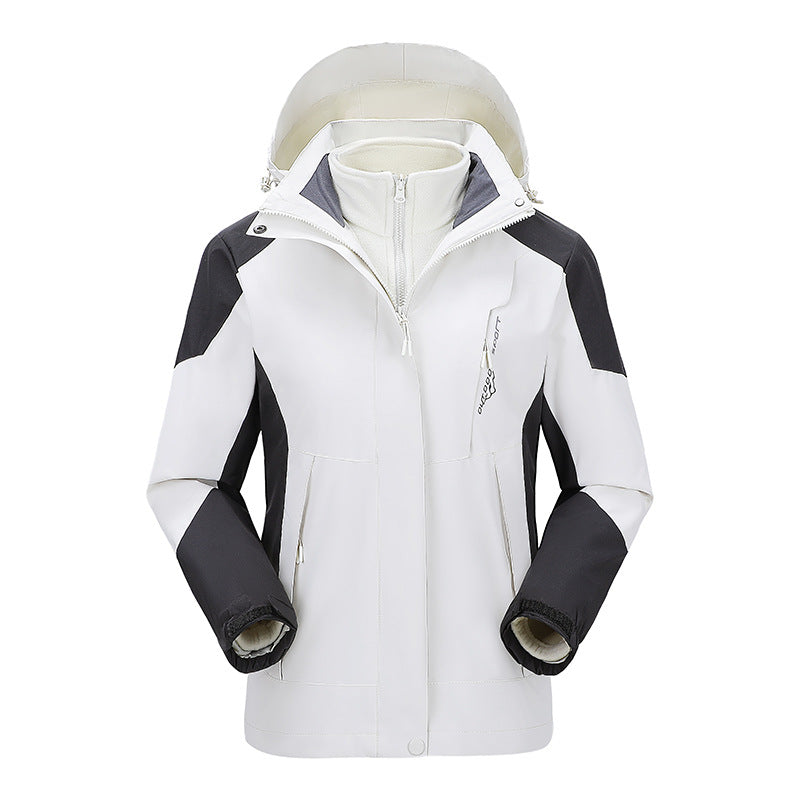 Damen zweilagige Outdoorjacke mit abnehmbarer Fleece-Innenjacke und verstellbarer Kapuze EB