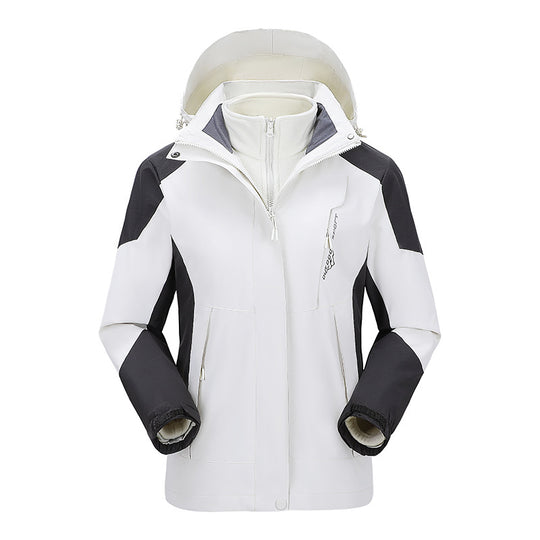 Damen zweilagige Outdoorjacke mit abnehmbarer Fleece-Innenjacke und verstellbarer Kapuze EB