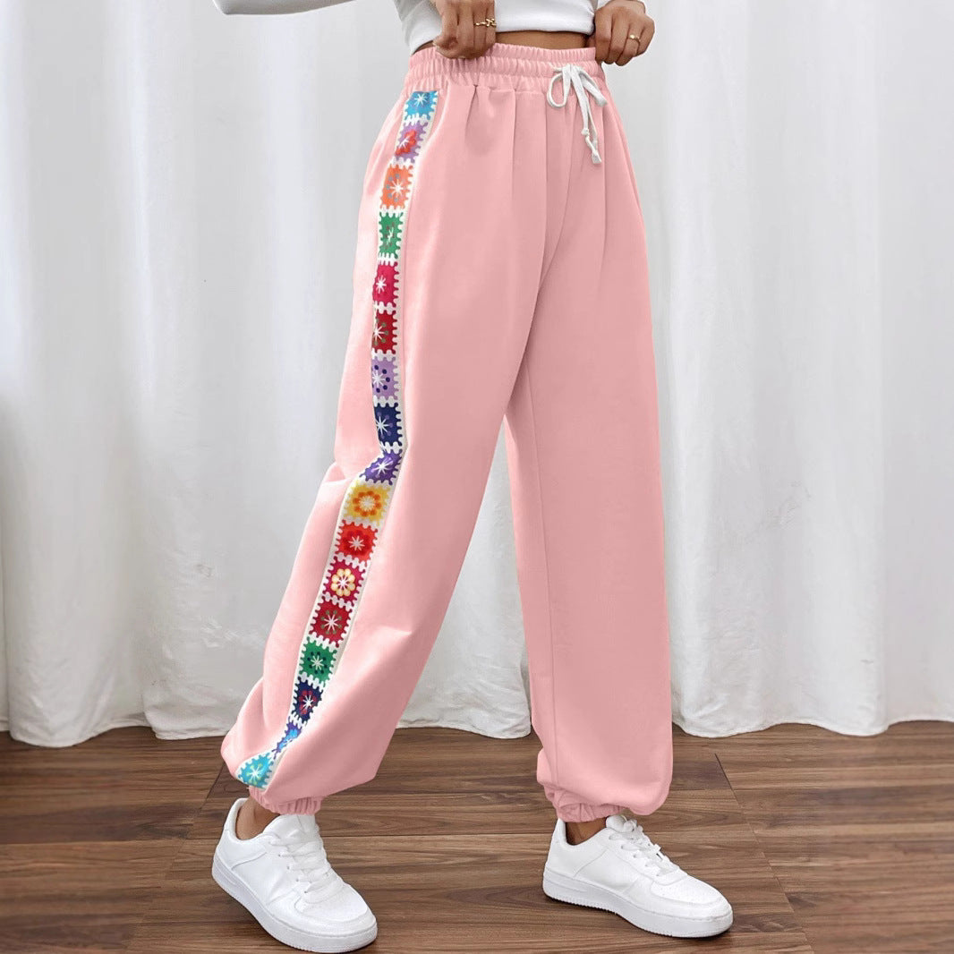 Damen Freizeithose mit buntem Blümchenmuster und elastischem Bund EB
