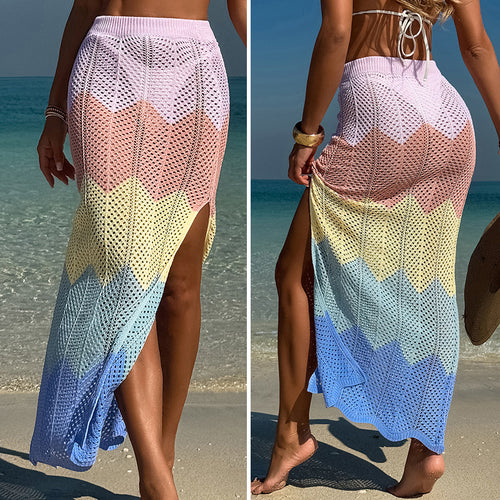 Damen Häkel-Sarong mit Wellenmuster und hohem Schlitz EB