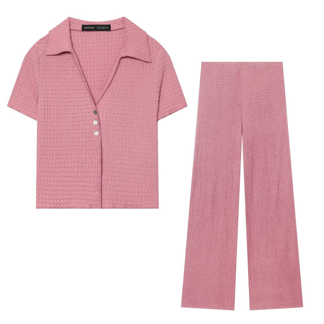 Damen Hochbundhose mit weitem Schnitt und lässiger Textur EB