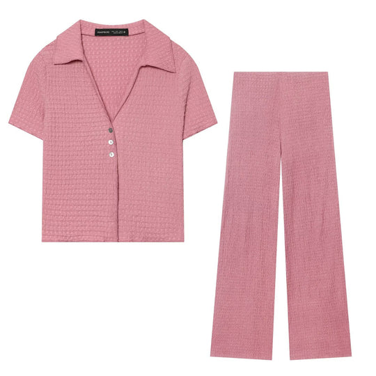 Damen Hochbundhose mit weitem Schnitt und lässiger Textur EB