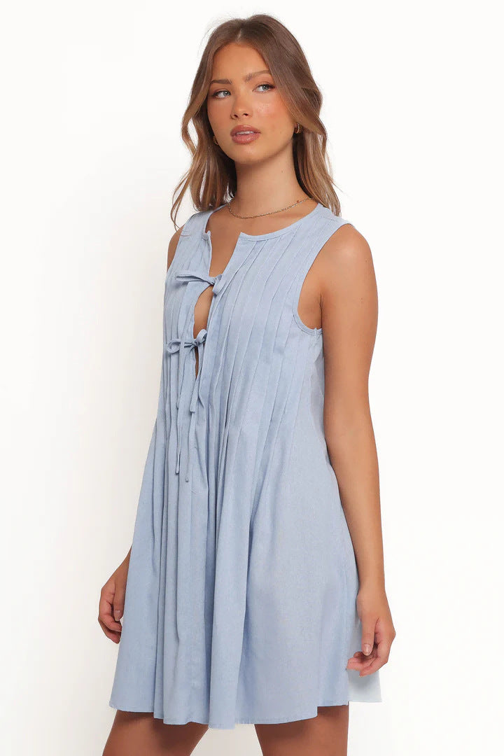 Damen A-Linien Kleid mit verspieltem Knoten und raffinierten Falten EB