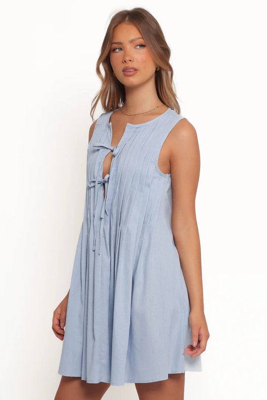 Damen A-Linien Kleid mit verspieltem Knoten und raffinierten Falten EB