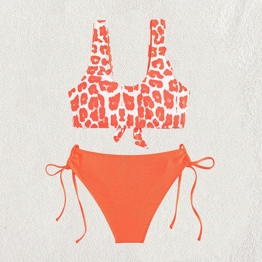 Damen Triangel-Bikini Set mit trendigem Leopardenmuster und verspieltem Knoten EB