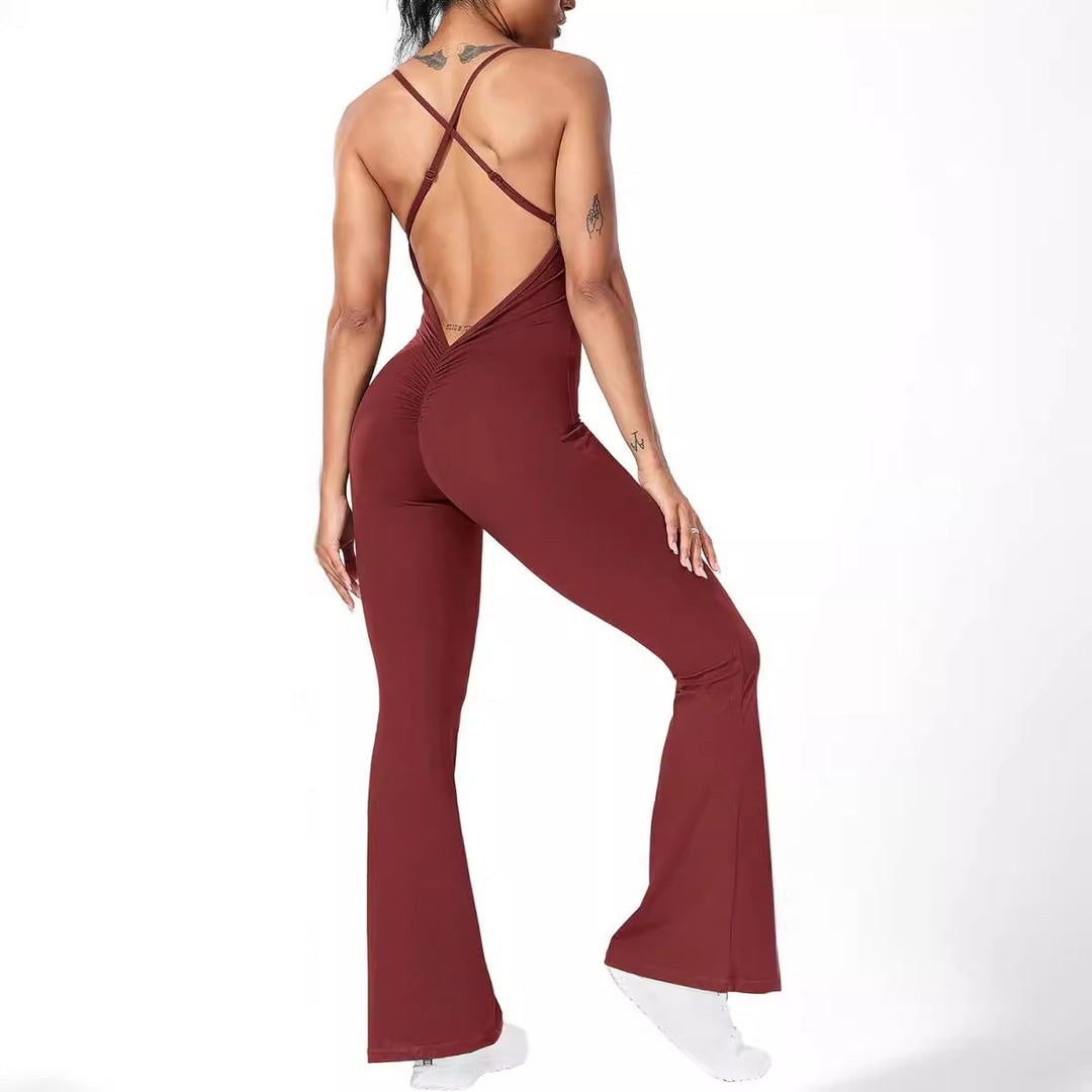 DamenSportlicher Jumpsuit mit schickem U-Ausschnitt und flared Beinen EB