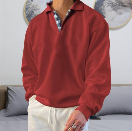 Herren nan lässiger Pullover mit Polokragen und verdeckter Karo-Innenseele aus Baumwollmischung EB
