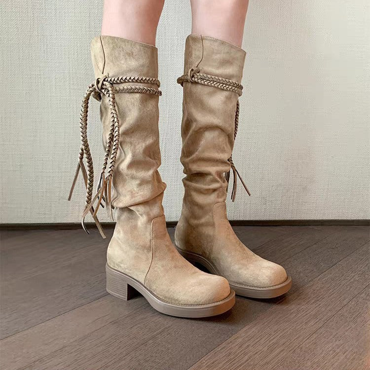 Damen Knöcheltief-Stiefel mit raffiniertem Falten-Design und dekorativem Schnürdetail EB