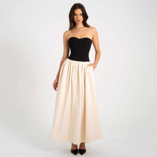 Damen Elegantes Maxikleid mit herzförmigem Ausschnitt und geschmeidigem Rock EB
