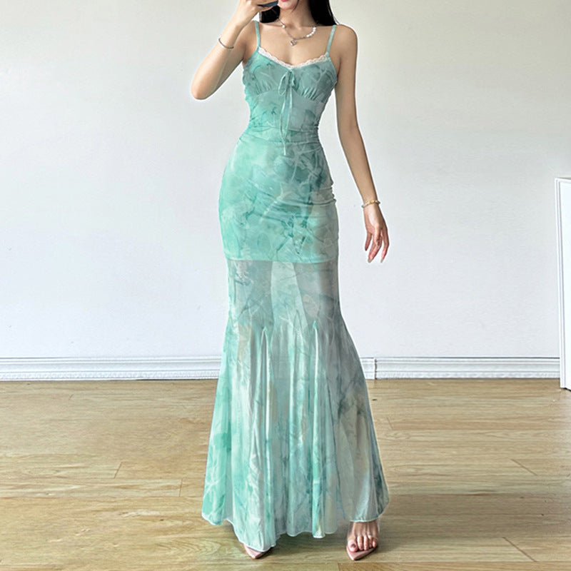 Damen Maxikleid mit fließendem Schnitt und romantischen Transparenzakzenten EB