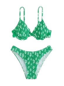 Damen Hochgeschnittener Bikini mit gepolstertem Oberteil und verstellbaren Trägern EB