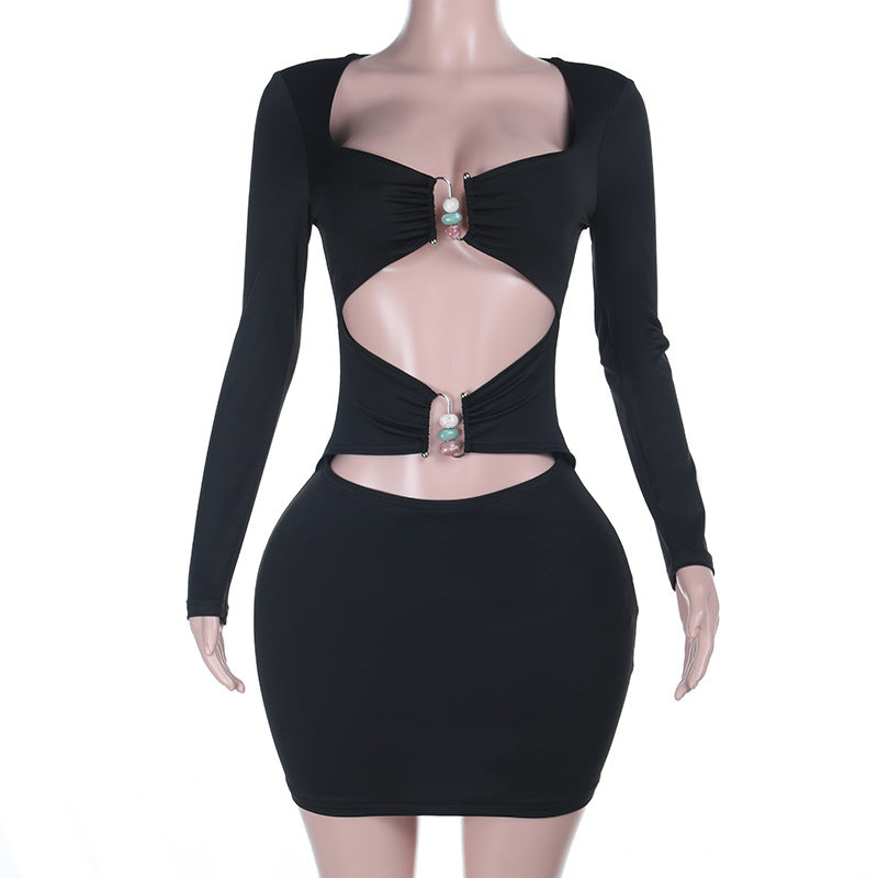 Damen figurbetontes Minikleid mit stilvollen Cut-Outs und eleganten Dekorelementen EB