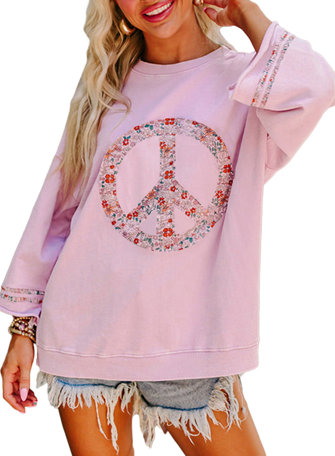 Damen Sweatshirt mit Floralem Peace-Zeichen EB