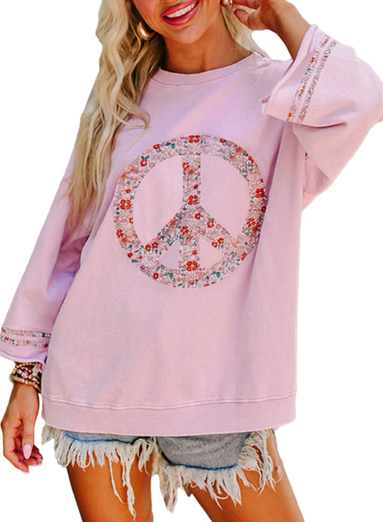 Damen Sweatshirt mit Floralem Peace-Zeichen EB
