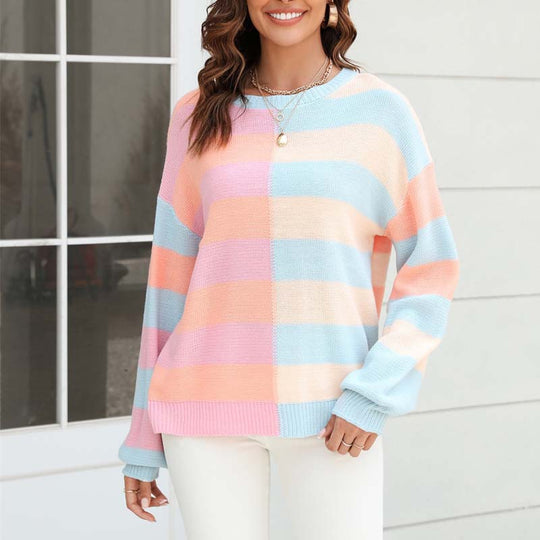 EB | Farbiger Gestreifter Strickpullover Mit Stil