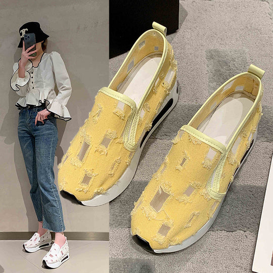 Damen Slip-On Sneakers mit atmungsaktiver Mesh-Oberfläche und elastischem Innenfutter EB