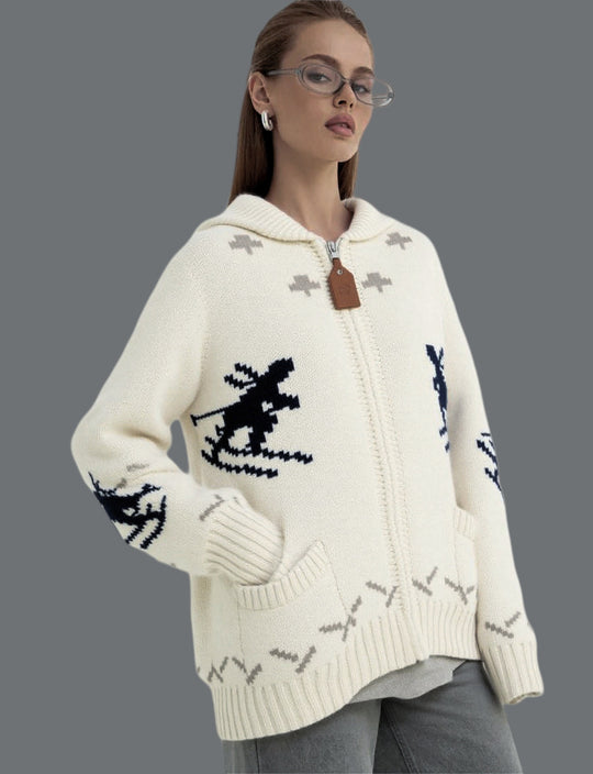 Damen Strickjacke mit Kapuze und sportlichem Muster EB