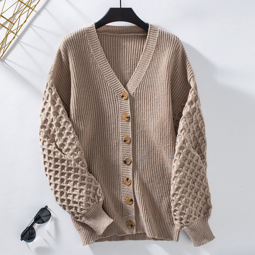 Damen Strickjacke mit strukturiertem Ärmel und Knopfdetails EB