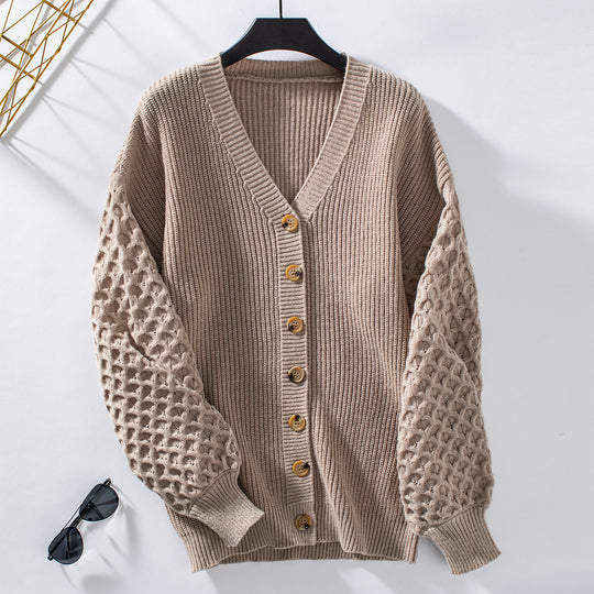 Damen Strickjacke mit strukturiertem Ärmel und Knopfdetails EB