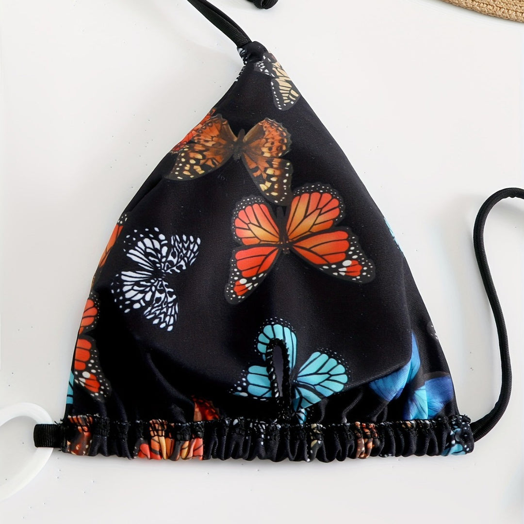 Damen Triangel-Bikini mit einzigartigem Schmetterlingsmuster EB
