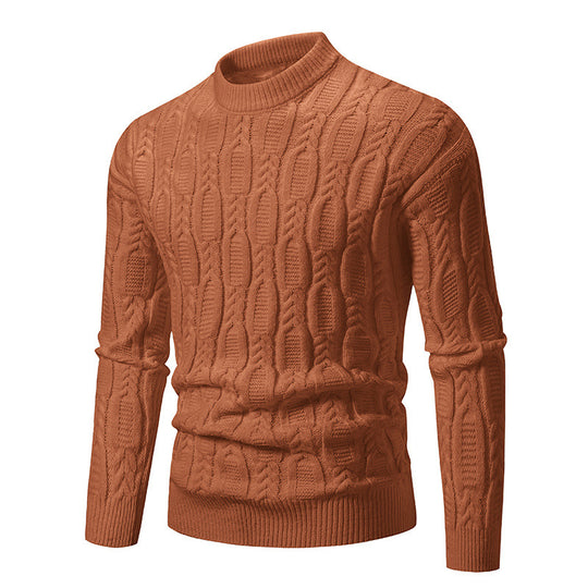 Herren Strickpullover mit modernem Zopfmuster und hohem Kragen EB