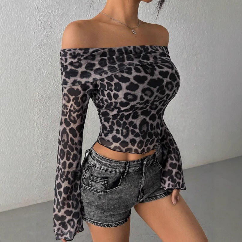 Damen Off-Shoulder Top mit Leopardenmuster EB