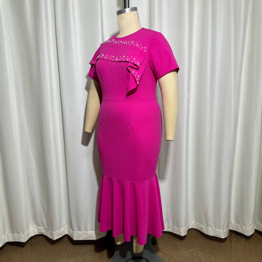 Damen Elegantes Figurbetontes Maxikleid mit Rüschendetails EB