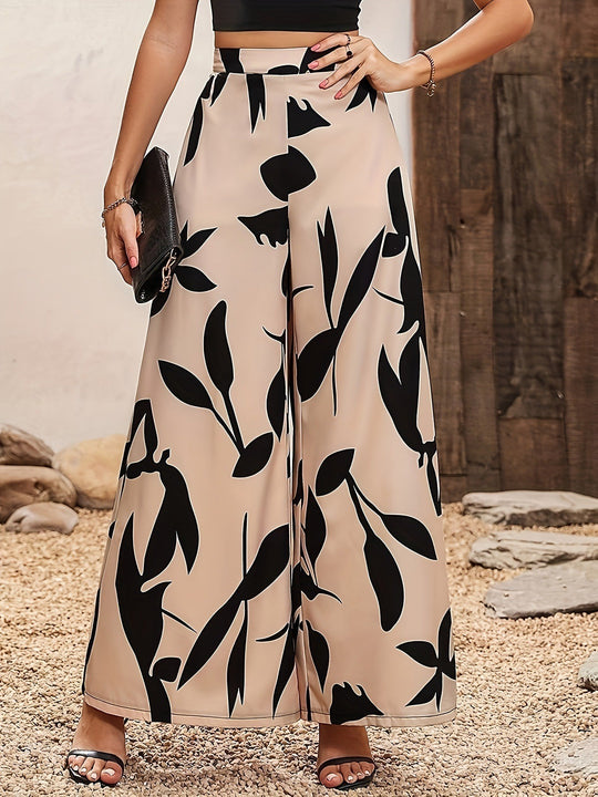 Damen Palazzo-Hose mit floralem Muster und weitem Schnitt EB