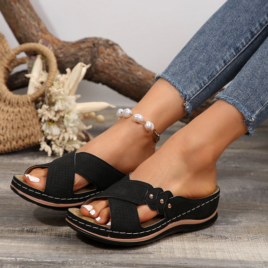 Damen Komfortable Riemensandalen mit anatomischem Fußbett und elastischen Quer-Riemen EB