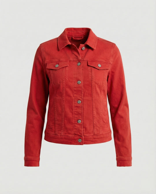 Damen Mode kurze klassische Jeansjacke mit aufgesetzten Brusttaschen und verkürztem Saum EB
