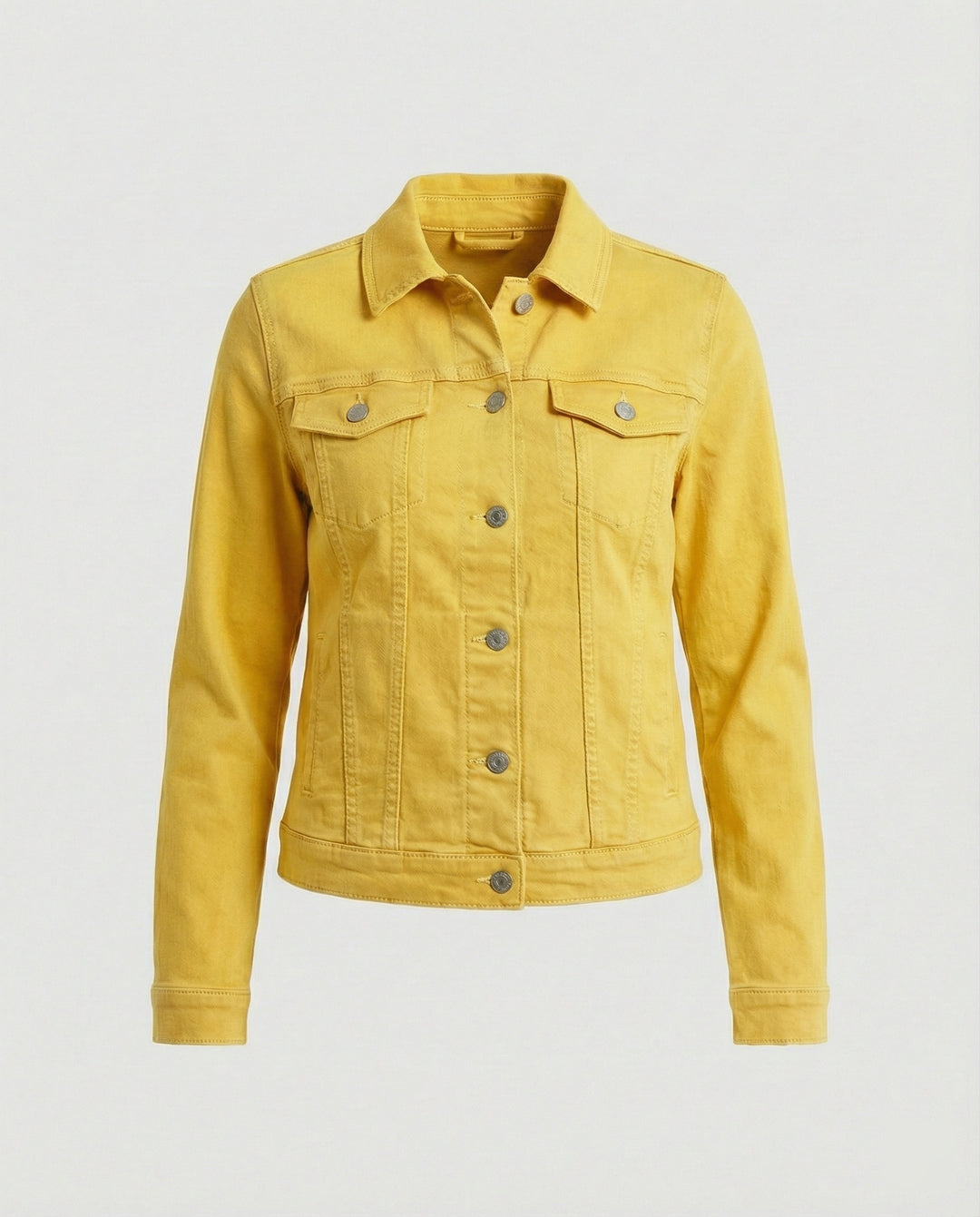 Damen Mode kurze klassische Jeansjacke mit aufgesetzten Brusttaschen und verkürztem Saum EB