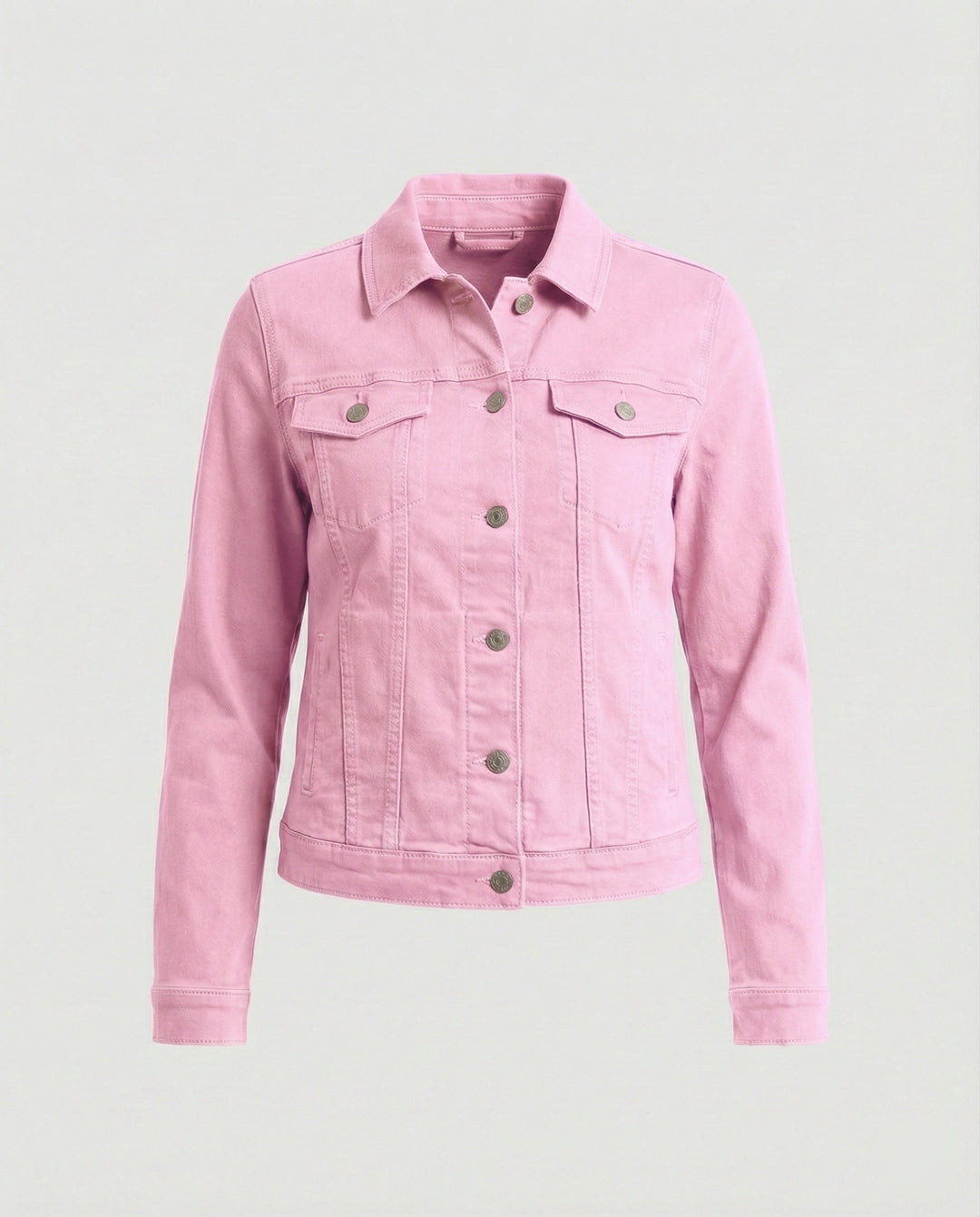 Damen Mode kurze klassische Jeansjacke mit aufgesetzten Brusttaschen und verkürztem Saum EB