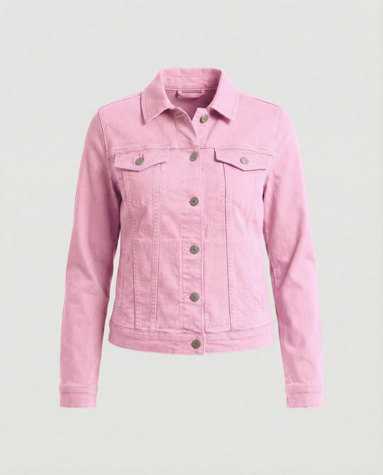 Damen Mode kurze klassische Jeansjacke mit aufgesetzten Brusttaschen und verkürztem Saum EB
