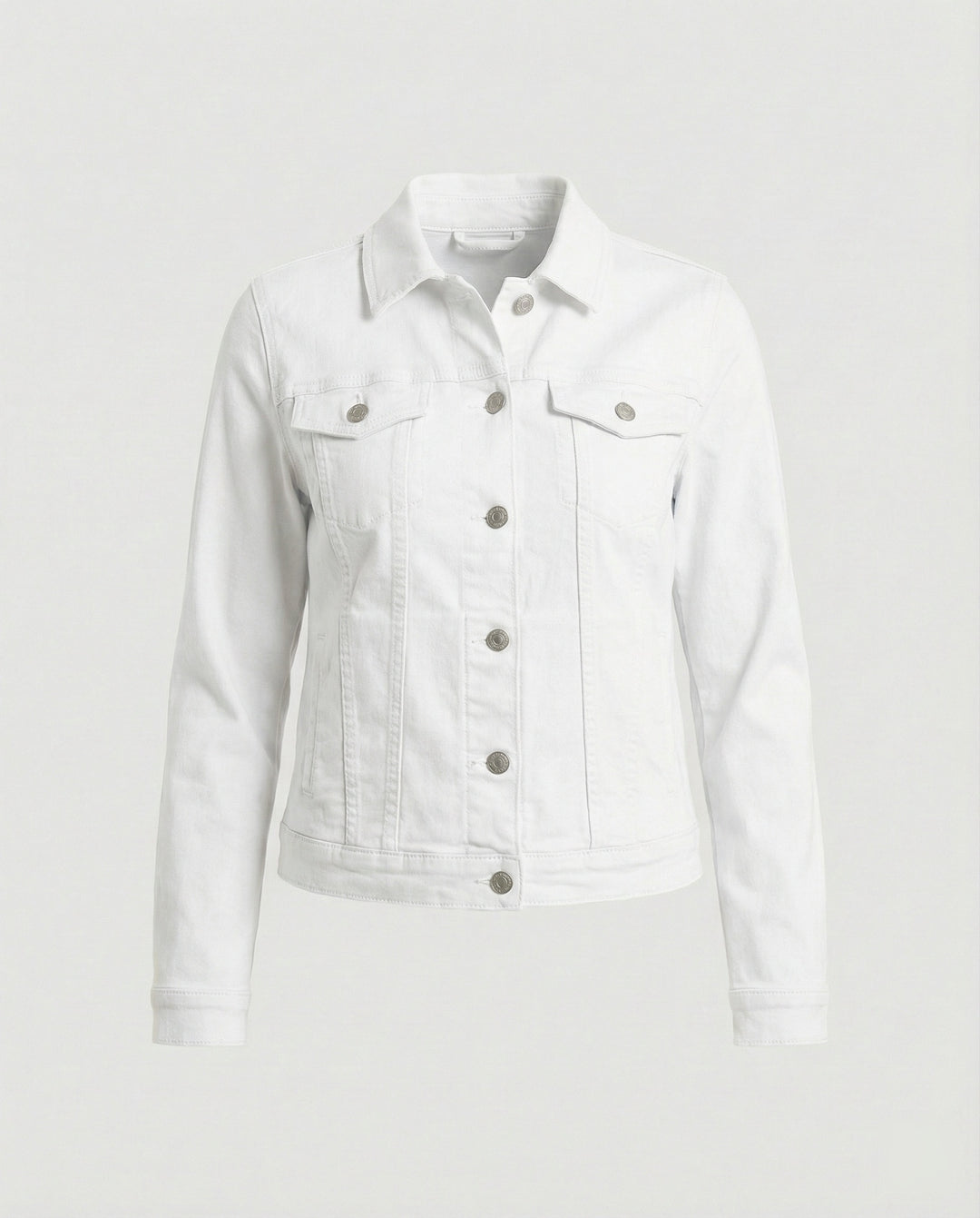 Damen Mode kurze klassische Jeansjacke mit aufgesetzten Brusttaschen und verkürztem Saum EB