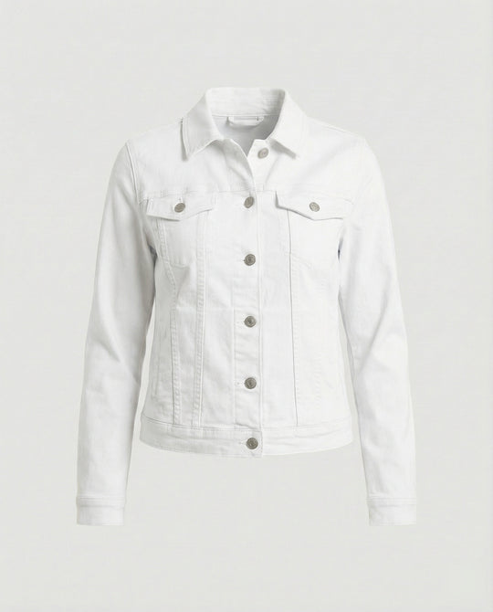 Damen Mode kurze klassische Jeansjacke mit aufgesetzten Brusttaschen und verkürztem Saum EB