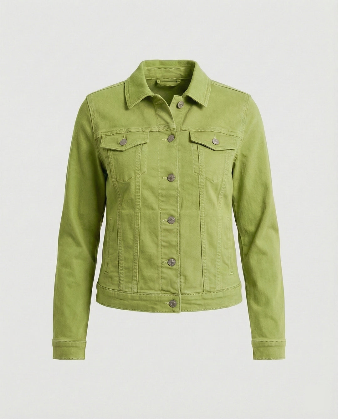 Damen Mode kurze klassische Jeansjacke mit aufgesetzten Brusttaschen und verkürztem Saum EB