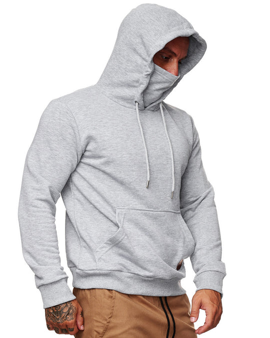 Herren nan Kapuzenpullover mit integriertem Schlauchkragen-Mundschutz, Kängurutasche und Rippbündchen EB