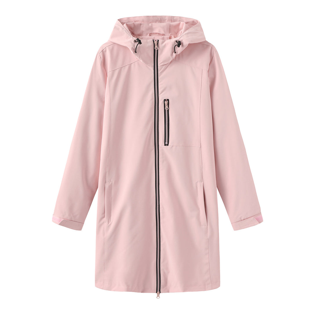 Damen nan lange schlanke Funktionsregenjacke mit durchgehendem Reißverschluss Brustreißverschlusstasche und Klettmanschetten EB