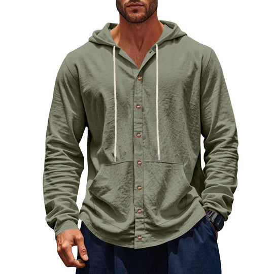 Herren lässiger Kapuzenpullover mit Knopfleiste und praktischen Seitentaschen EB