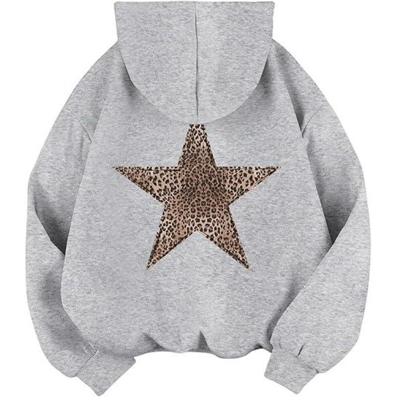 Damen Kapuzensweater mit stylish Leopardstern-Design und entspannter Passform EB