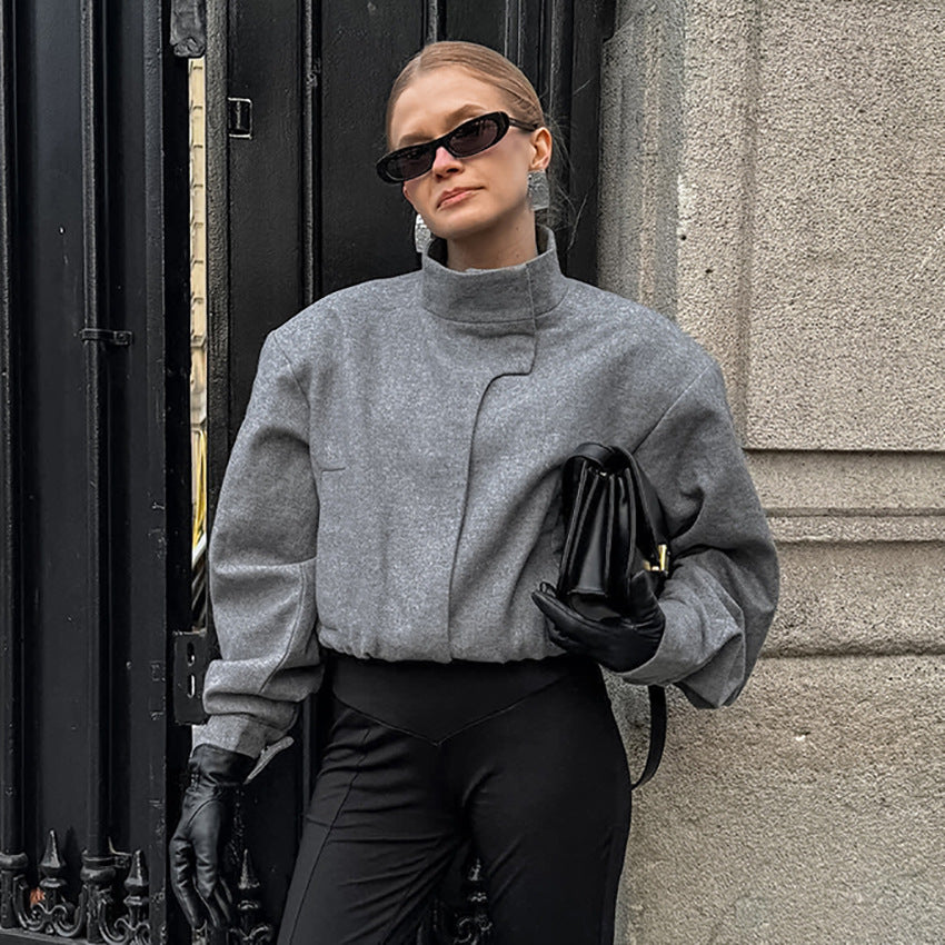 Damen Modische Oversized Jacke mit hohem Kragen und innovativem Design EB
