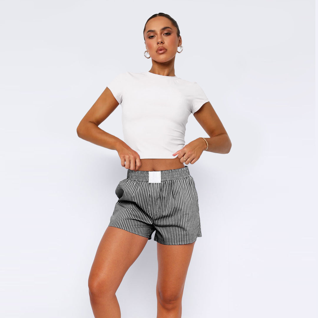 Damen Baumwoll-Shorts mit elastischem Bund und Streifenmuster EB