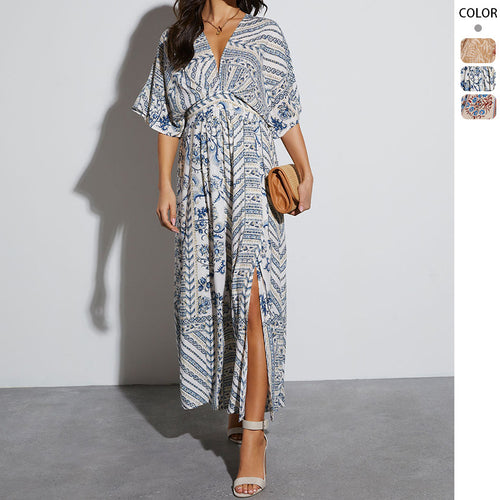 Damen Maxikleid mit aufregendem Wickeldesign und voluminösen Ärmeln EB