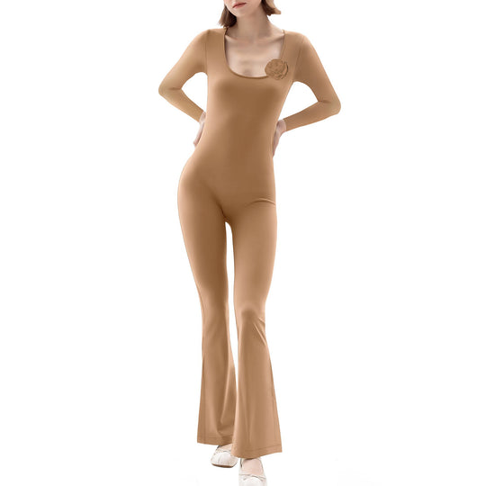 Damen figurbetonter Jumpsuit mit langen Ärmeln und Skulptur-Details EB