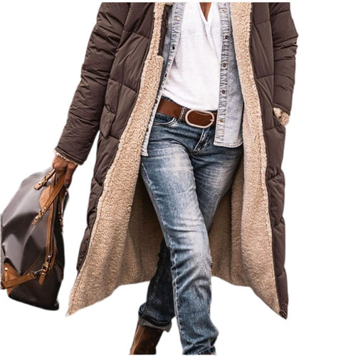 Damen Lange Gefütterte Winterjacke mit Luxuriösem Innenfutter EB