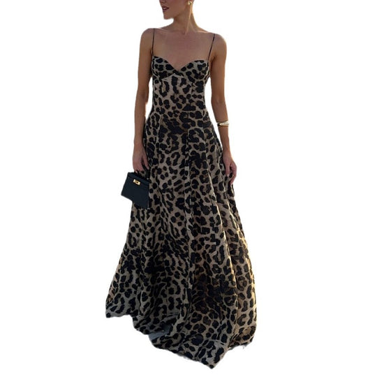 Damen Maxikleid mit V-Ausschnitt und animalischem Muster EB