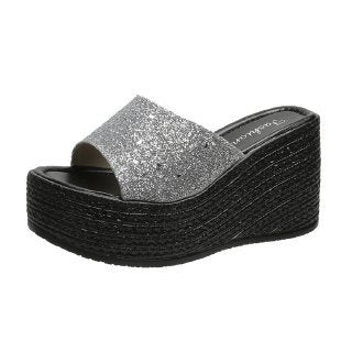 Damen Wedge-Pantoletten mit funkelndem Glamour-Design EB