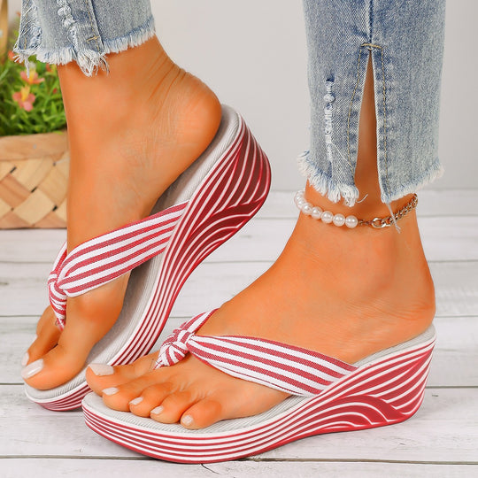 Damen Wedge-Sandalen mit gestreiftem Knoten-Design EB