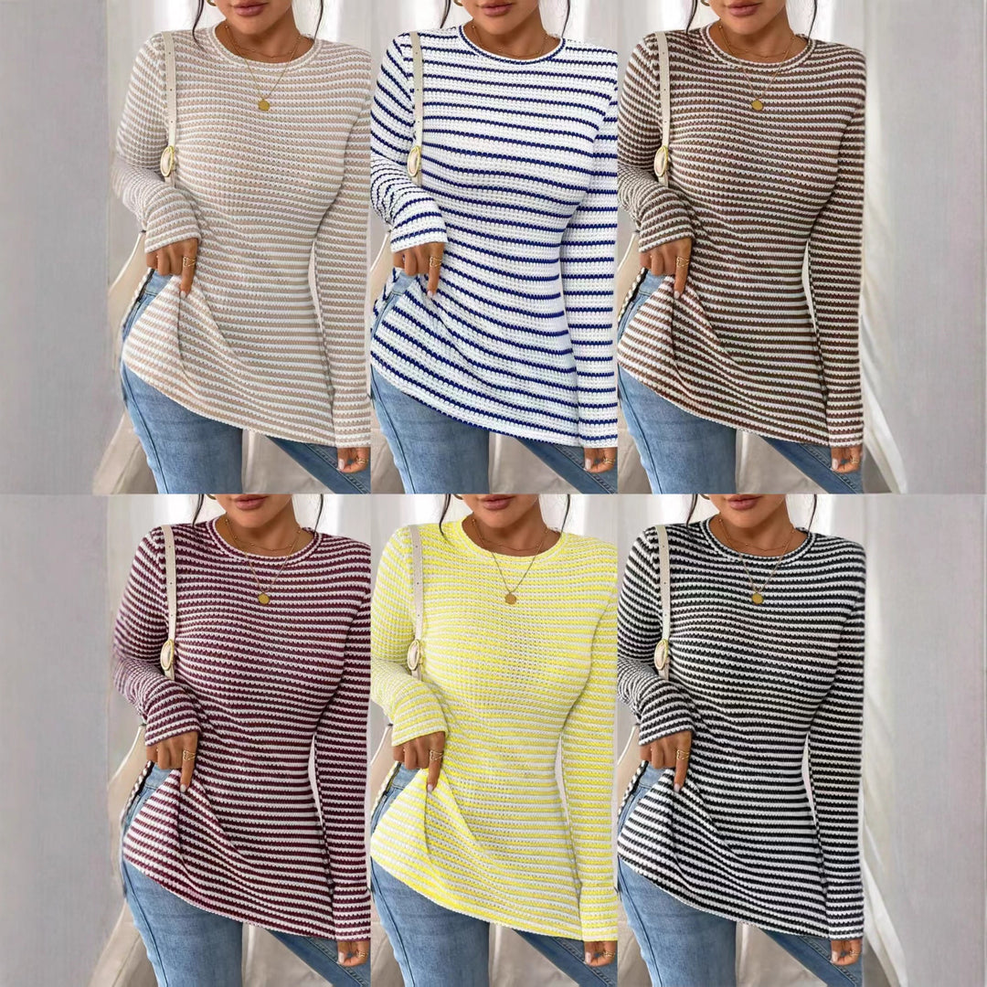 Damen Langarmshirt mit modernem Strickmuster und seitlichen Schlitzen EB